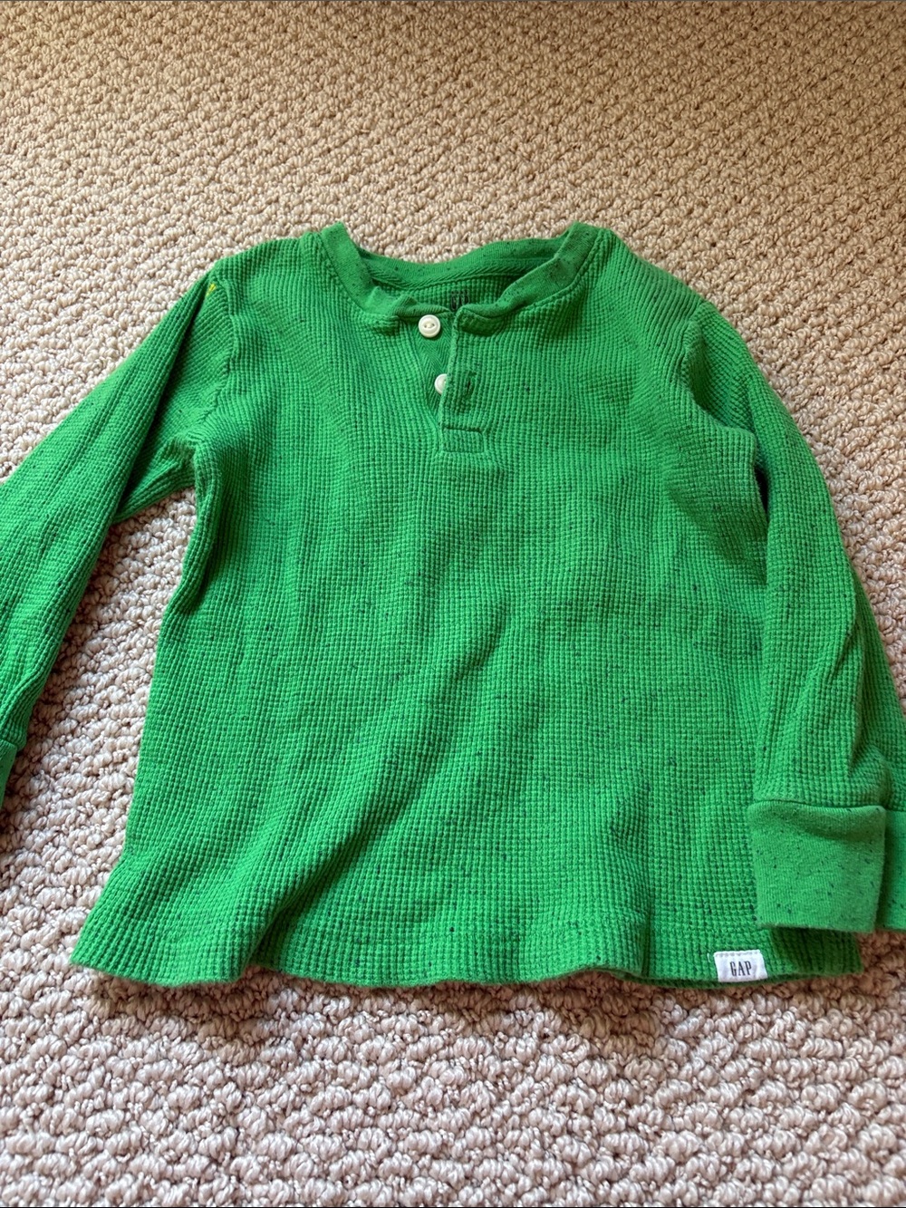 GAP Kids Bright Green Waffle Henley Long Sleeve Top 4T